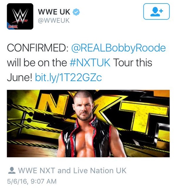 Bobby Roode tweet NXT
