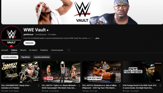 La chaine YouTube WWE Vault dépasse le million d'abonnés