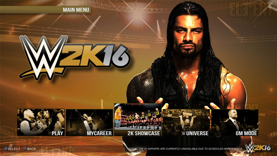 WWE2K16 menu