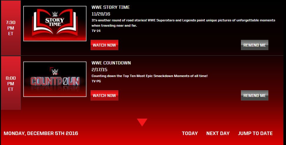 WWE Network lundi 5 décembre 2016